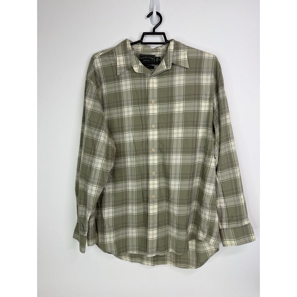 CC Filson Button-Down Shirt Men's XL Plaid Long Sleeve Lightweight Pocket Green‎